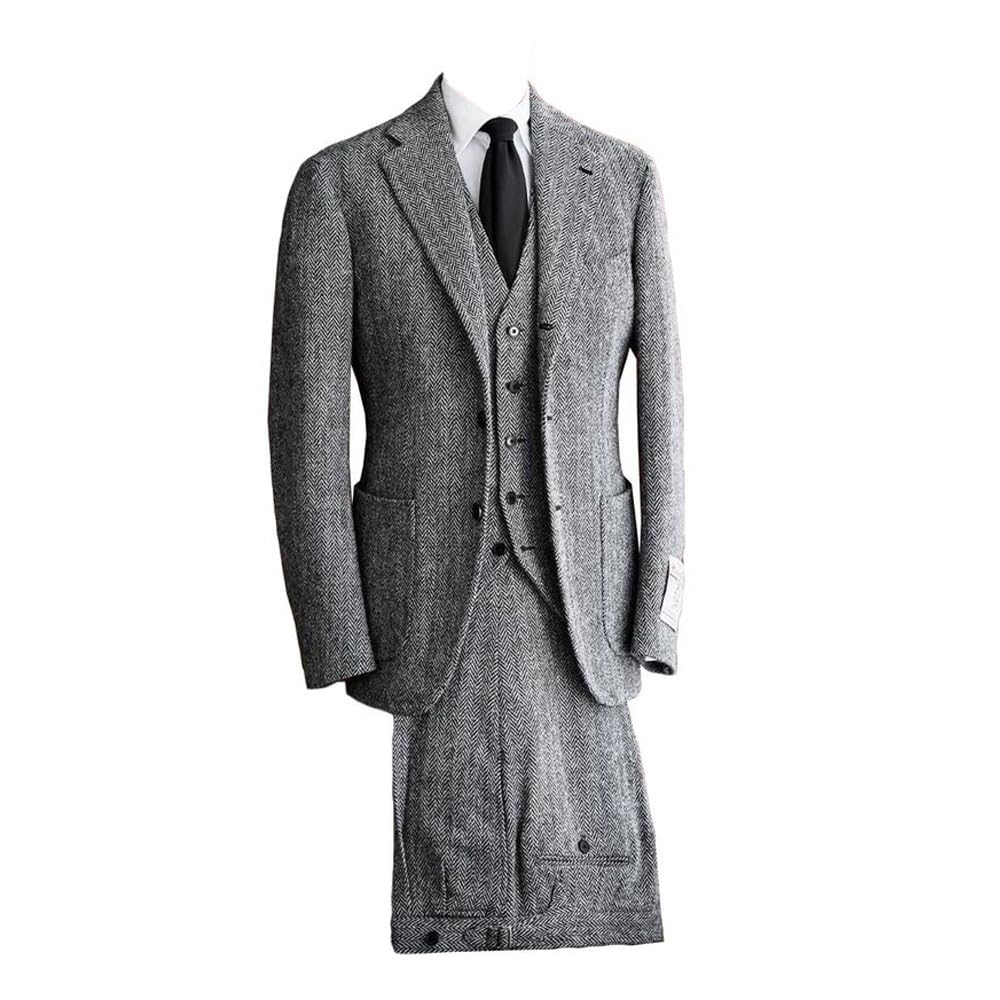 スーツ Late 50s style herringbone stripes Classic Grey Vintage Tweed Herringbone Wool Blend Tailored